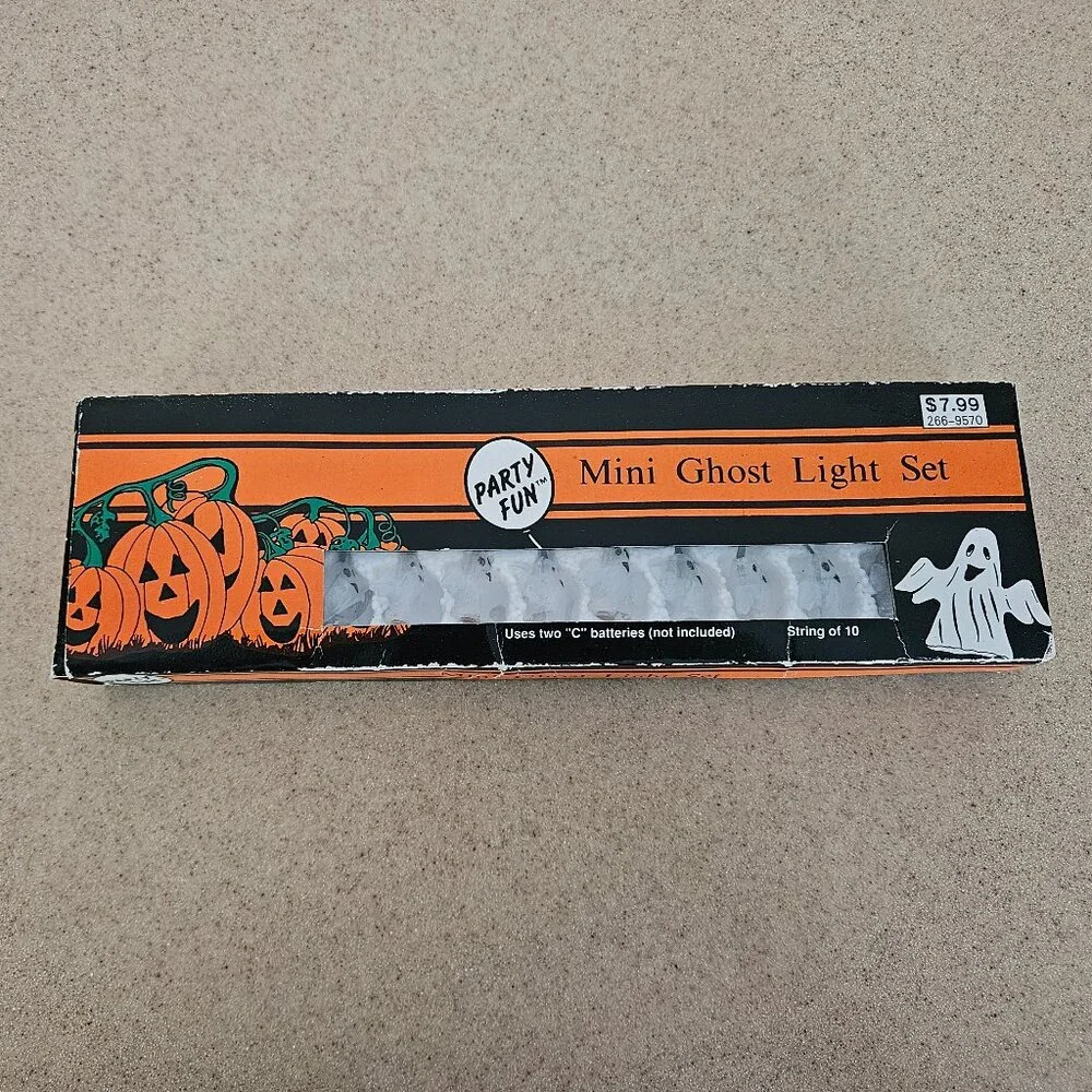 VINTAGE ADORABLE 1994 PARTY FUN HALLOWEEN FALL MINI GHOST LIGHT SET